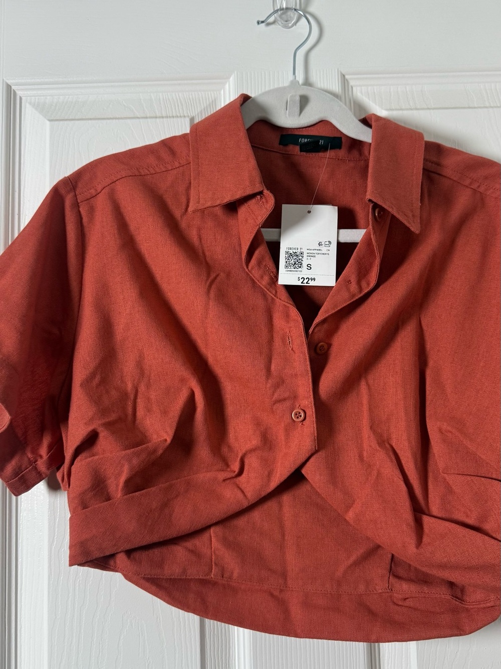 Forever 21 Rust Short Sleeve Button-Up Crop Top